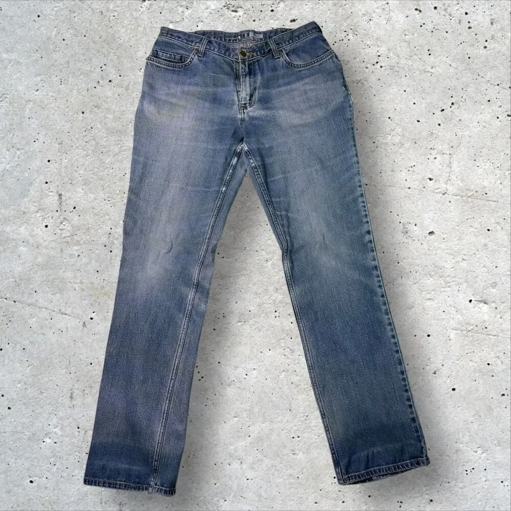 Carhartt Loose Fit Jeans Men’s 12 Tall Blue Denim Straight Workwear Distressed